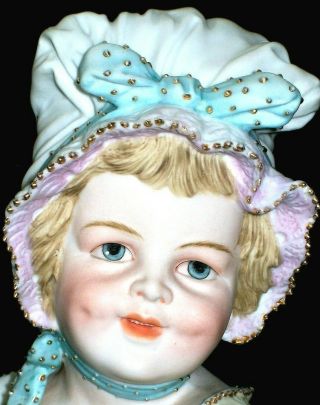 Antique German Kpm Victorian Little Girl Doll Bisque Porcelain Bust Figurine