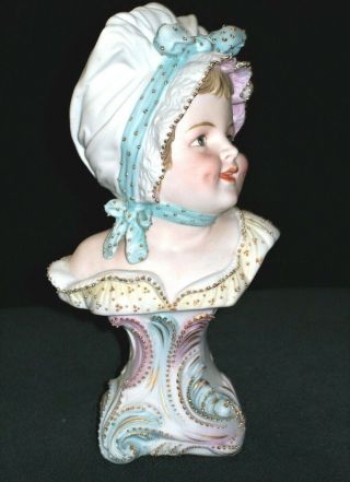 Antique German KPM VICTORIAN LITTLE GIRL DOLL Bisque Porcelain Bust Figurine 2