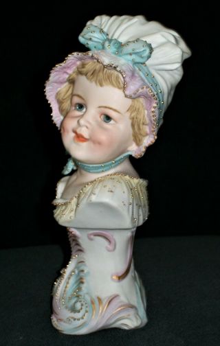 Antique German KPM VICTORIAN LITTLE GIRL DOLL Bisque Porcelain Bust Figurine 5