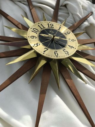 Vtg Mid Century Modern Eames Era Welby Starburst Wall Clock By Elgin German