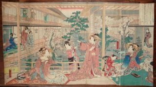 Rare Utagawa Kunisada (toyokuni 111) Woodblock Print Triptych,  Early 19c,  Listed