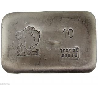 10 Troy Ounce.  999 Fine Silver Hand Poured Bison Bullion Standard Bar Nebraska
