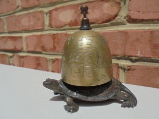 Antique Vintage Chinese Bronze Turtle Figural Hotel Front Desk Counter Tap Bell