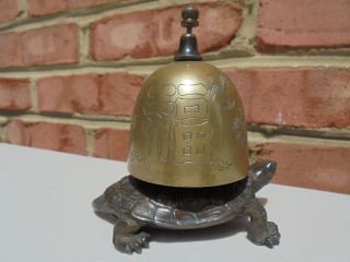 Antique Vintage Chinese Bronze Turtle Figural Hotel Front Desk Counter Tap Bell 2