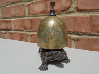Antique Vintage Chinese Bronze Turtle Figural Hotel Front Desk Counter Tap Bell 3