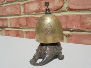 Antique Vintage Chinese Bronze Turtle Figural Hotel Front Desk Counter Tap Bell 4