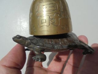 Antique Vintage Chinese Bronze Turtle Figural Hotel Front Desk Counter Tap Bell 6