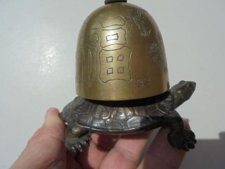Antique Vintage Chinese Bronze Turtle Figural Hotel Front Desk Counter Tap Bell 7