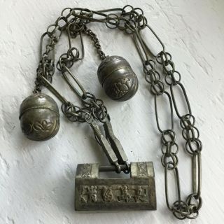 Qing Dynasty China Chinese Silver Lock Pendant Bells Unique Rare