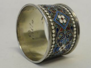 Antique Russian 84 silver cloisonne enamel napkin ring by Gustav Klingert 10