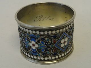 Antique Russian 84 silver cloisonne enamel napkin ring by Gustav Klingert 7