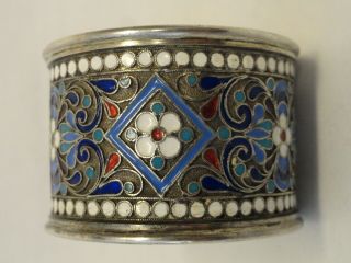 Antique Russian 84 silver cloisonne enamel napkin ring by Gustav Klingert 9