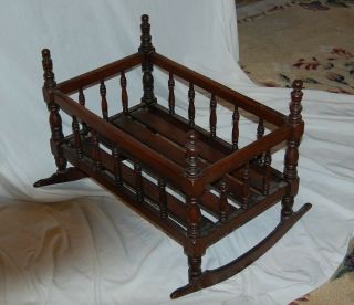 Antique Walnut Jenny Lind Style Rocking Baby Cradle 4