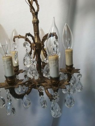 Vintage VERY PETITE CHANDELIER Brass Crystal 10.  5 