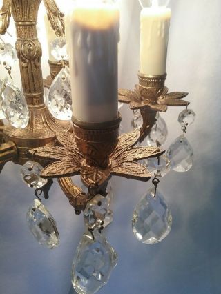 Vintage VERY PETITE CHANDELIER Brass Crystal 10.  5 