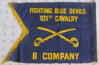 Vintage Fighting Blue Devils 101st Cavalry,  B Company Flag,  8 " X 11 ",  Worn