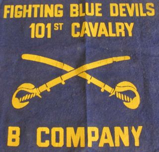 VINTAGE FIGHTING BLUE DEVILS 101st CAVALRY,  B COMPANY FLAG,  8 