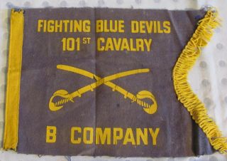 VINTAGE FIGHTING BLUE DEVILS 101st CAVALRY,  B COMPANY FLAG,  8 
