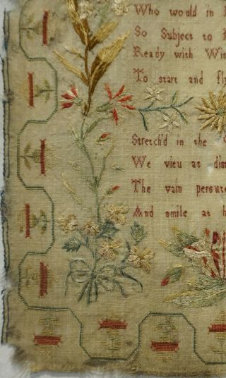 MID/LATE 18TH CENTURY VERSE IN A FLORAL FRAMEWORK SAMPLER INITIALLED EB - 1775 6