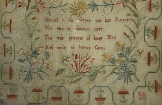 MID/LATE 18TH CENTURY VERSE IN A FLORAL FRAMEWORK SAMPLER INITIALLED EB - 1775 8
