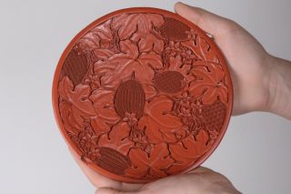 Very Fine Antique Chinese Qing Dynasty Cinnabar Lacquer Melon Dish