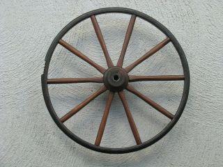 Vintage 14 " Wooden & Rubber Antique 10 Spoke Cart / Carriage Wheel