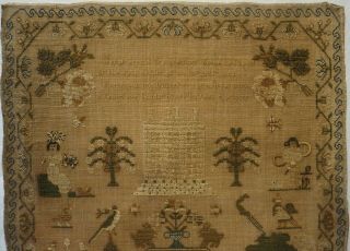 EARLY 19TH CENTURY HOUSE,  MOTIF & VERSE SAMPLER BY ISABELLA DILWORTH AGE 10 1830 2