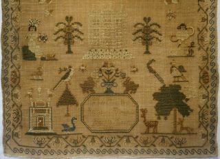 EARLY 19TH CENTURY HOUSE,  MOTIF & VERSE SAMPLER BY ISABELLA DILWORTH AGE 10 1830 3