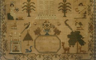 EARLY 19TH CENTURY HOUSE,  MOTIF & VERSE SAMPLER BY ISABELLA DILWORTH AGE 10 1830 7