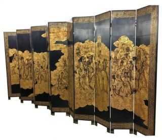 Chinese Export Style Xl Gold Leaf 12 Panel Coromandel Screen Room Divider Art