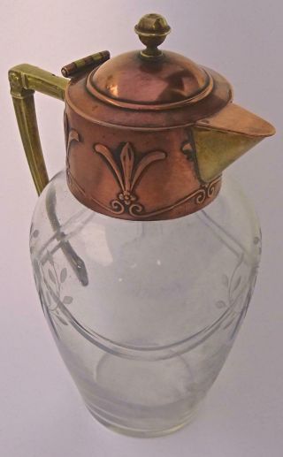 Copper,  Brass & Glass Art Nouveau Liqueur Jug