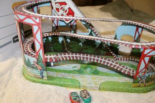 1950 ' s J.  Chein Tin Litho Roller Coaster with 2 Cars 3
