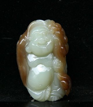 Chinese Exquisite Hand - Carved Buddha Bat Carving Hetian Jade Statue
