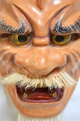 Wooden Japanese Traditional Noh Mask Demon Akujoh Samurai Kagura Kabuki,  Signed