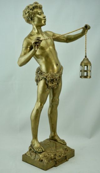 Adolphe Jean Lavergne 20” Gilt Bronze Figure of a Boy with Lantern 2