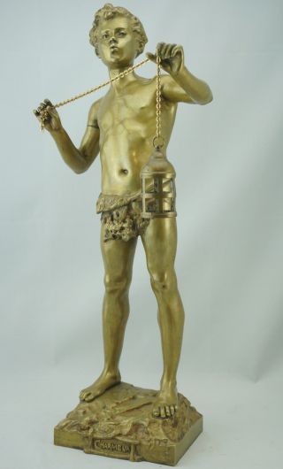 Adolphe Jean Lavergne 20” Gilt Bronze Figure of a Boy with Lantern 3