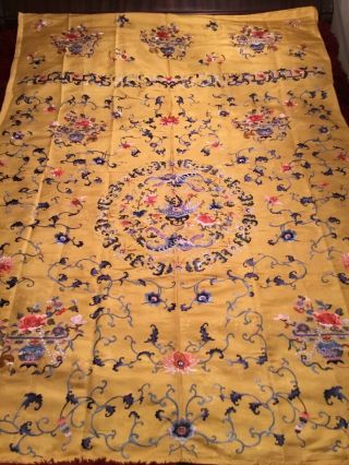 Antique Early 20th C Chinese Republic Embroidered Silk Cover Embroidery 196 Cm