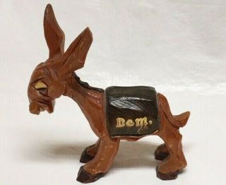 1940 - 50 Carter Hoffman Hand Carved Wood " Dem " Democratic Donkey Mascot