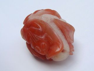 Chinese antique small stone pendant,  red Agate,  carved images fish dragon,  frogs 4