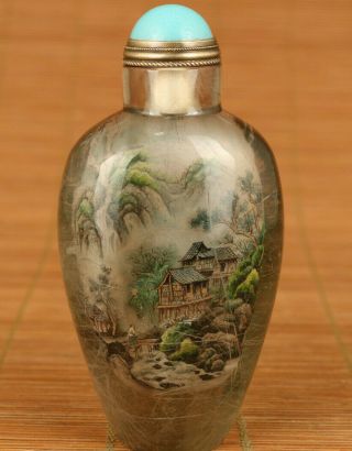 Chinese Natural Hair Crystal Hand Painting Landscape Snuff Bottle