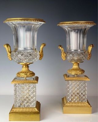 Dore Bronze And Cut Crystal Vases 22 " High Perfect