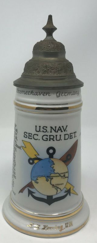 U.  S.  Navy Security Group Detachment Bremerhaven Germany Beer Stein Lithopane
