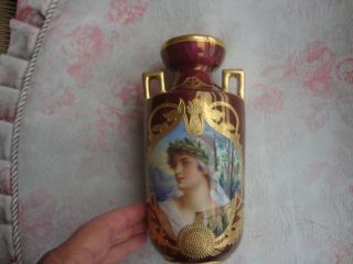 Antique Royal Vienna Porcelain Hand Painted Portrait Vase Signed 12