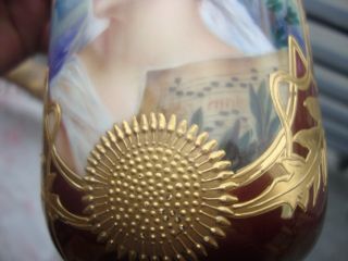 Antique Royal Vienna Porcelain Hand Painted Portrait Vase Signed 5