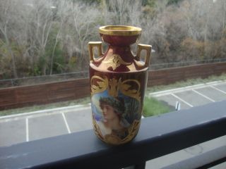 Antique Royal Vienna Porcelain Hand Painted Portrait Vase Signed 6