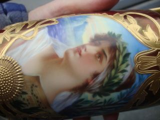 Antique Royal Vienna Porcelain Hand Painted Portrait Vase Signed 9