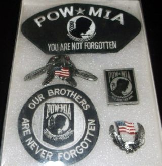 Vintage Collectable Pow/mia Patch And Pin Gift Box