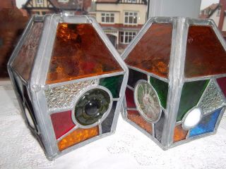 Arts And Crafts Stained Glass Lanterns/lamp/light Shades.  Pair
