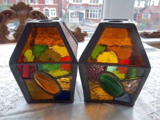 ARTS AND CRAFTS STAINED GLASS LANTERNS/LAMP/LIGHT SHADES.  PAIR 3