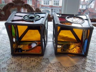 ARTS AND CRAFTS STAINED GLASS LANTERNS/LAMP/LIGHT SHADES.  PAIR 5